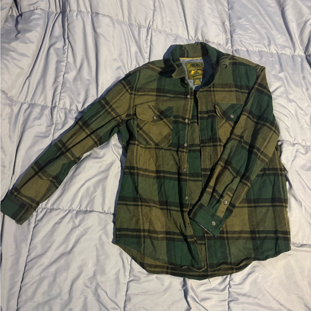 Orage Green and Tan Plaid Shirt Jacket